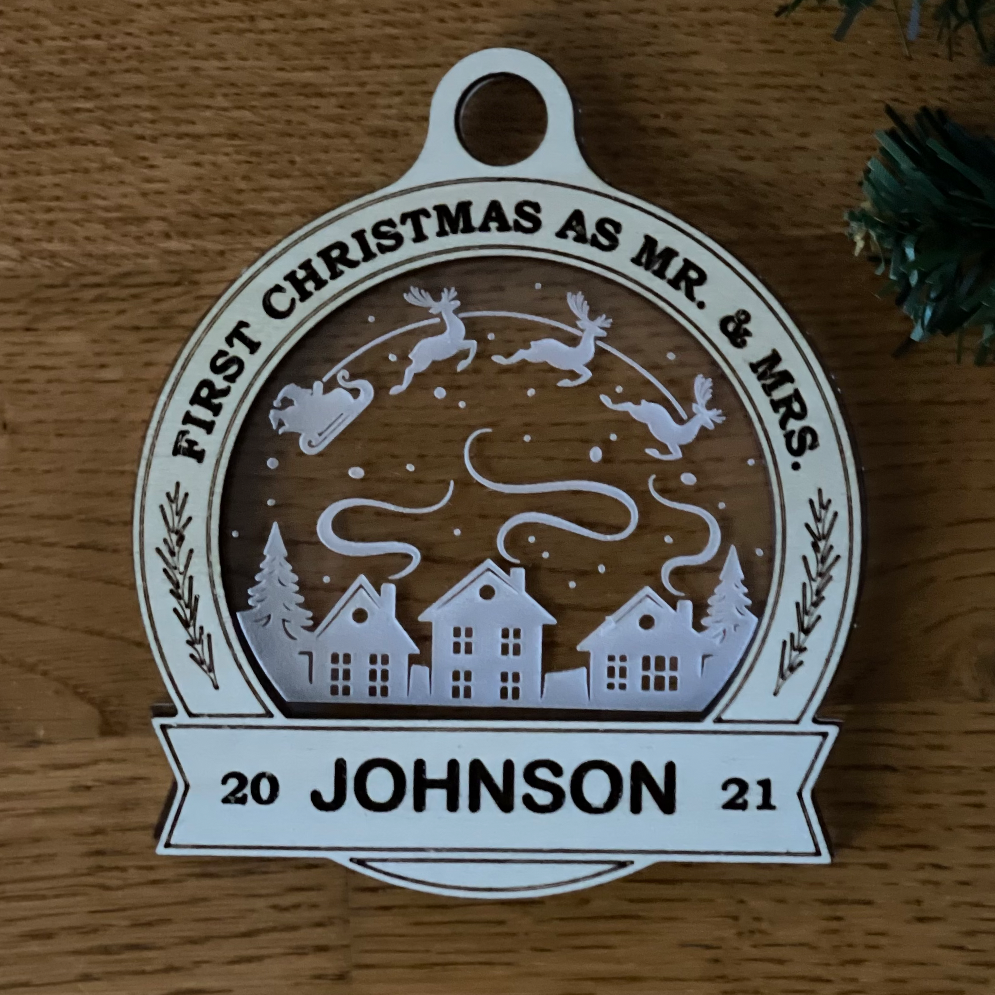 WOOD AND ACRYLIC PERSONALIZED CHRISTMAS ORNAMENTS