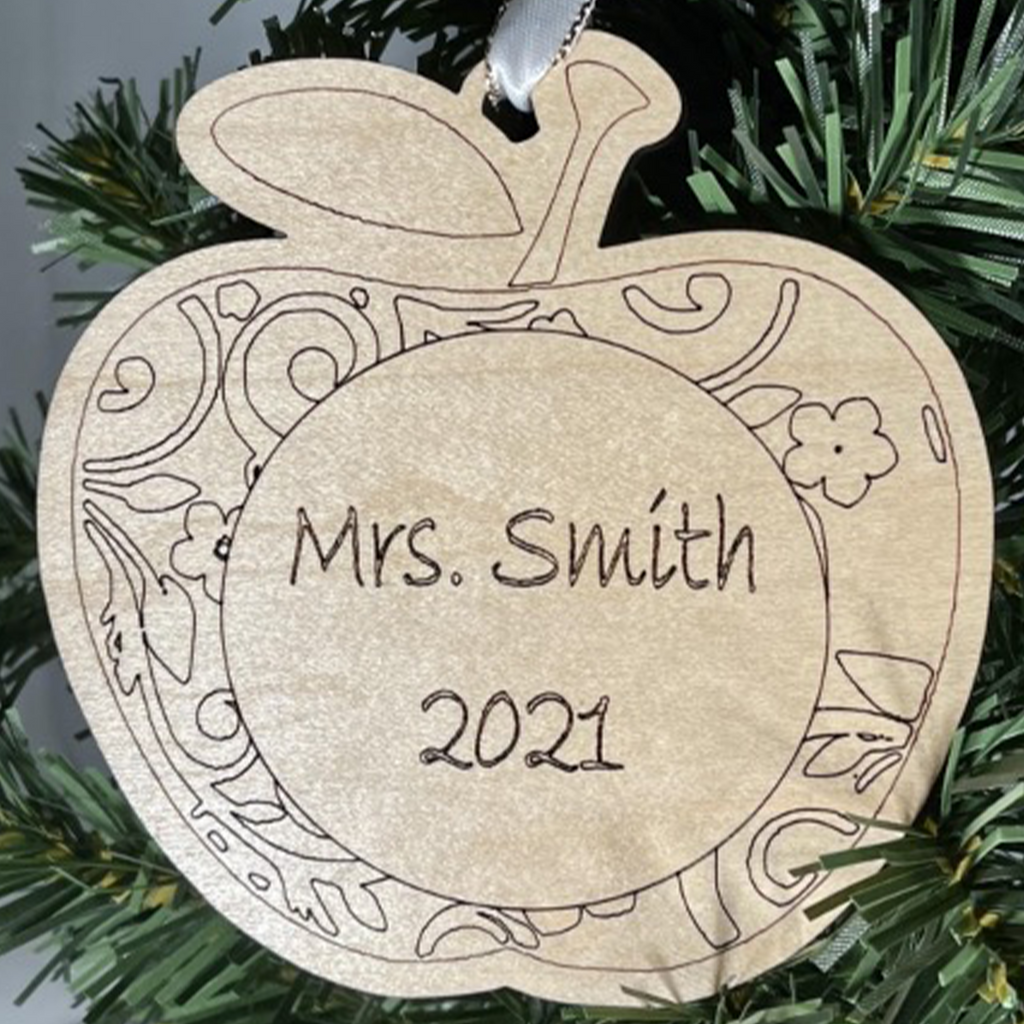 PERSONALIZED TEACHER SCROLL APPLE ORNAMENT